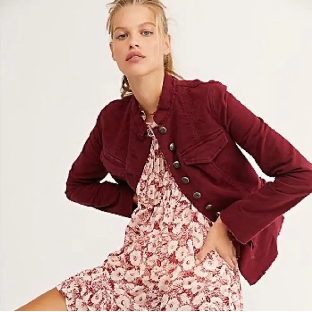 Free people Red Ella women’s utility‎ Jacket military style size XS - Picture 2 of 12